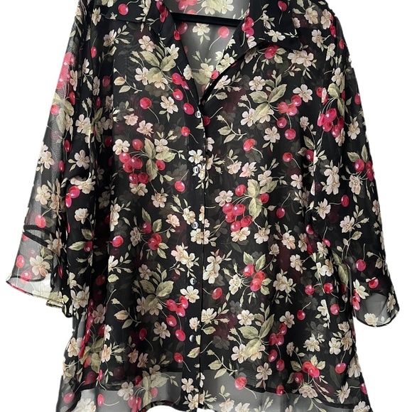 Sheer Feminine Floral Button front Beach coastal granny blouse size 2X - Picture 1 of 4
